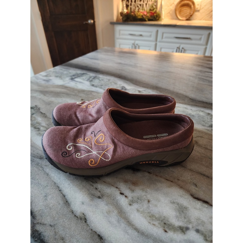 Merrell Women's Slip On Mules J69426 Shoes Reddish Brown‎ Embroidered Size 7